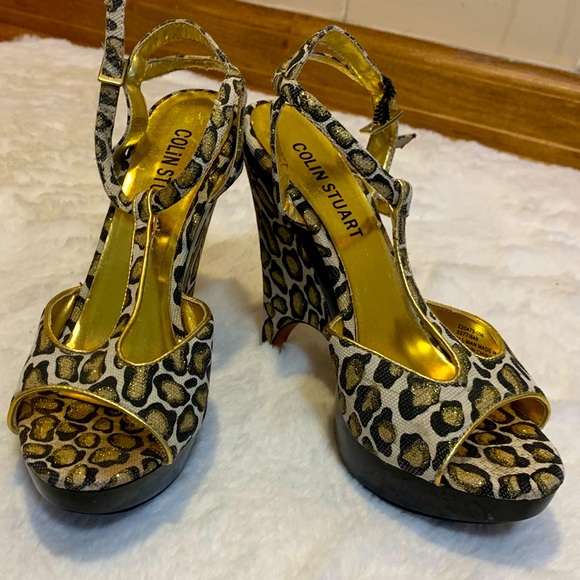 Colin Stuart Cheetah Print Platform Wedge Platform Women’s Heels - Picture 2 of 7